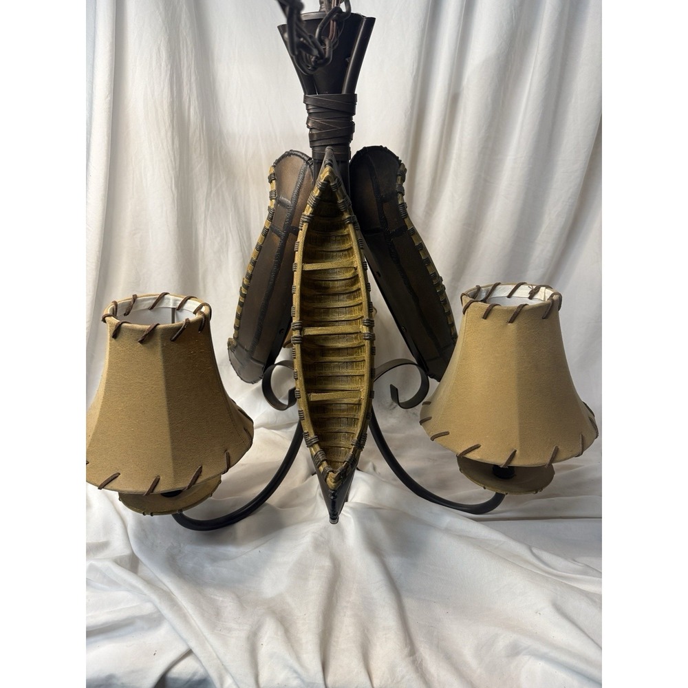 Vintage Chandelier Rustic Lodge Cabin Canoe Lake Wrought Iron Southwestern Light